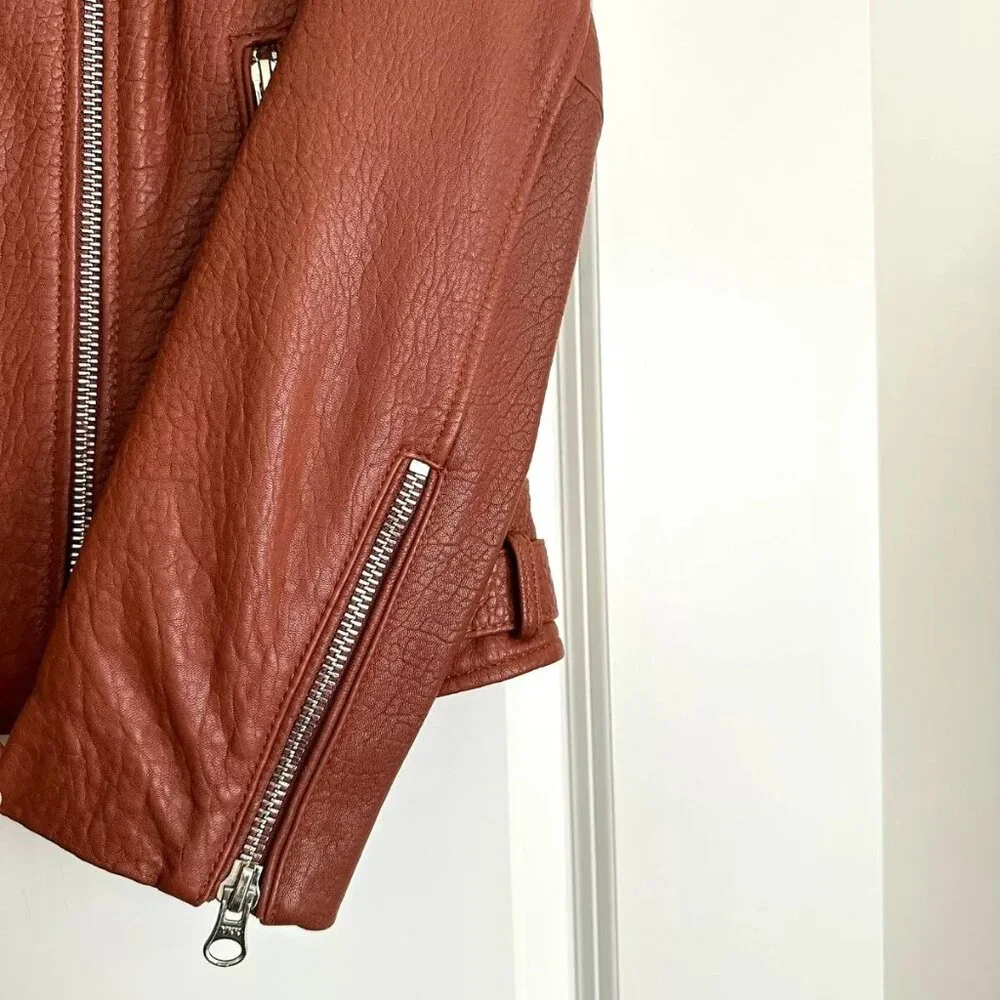 Women's DEREK LAM 10 Crosby Cognac Lambskin Leather Moto Jacket - Size S